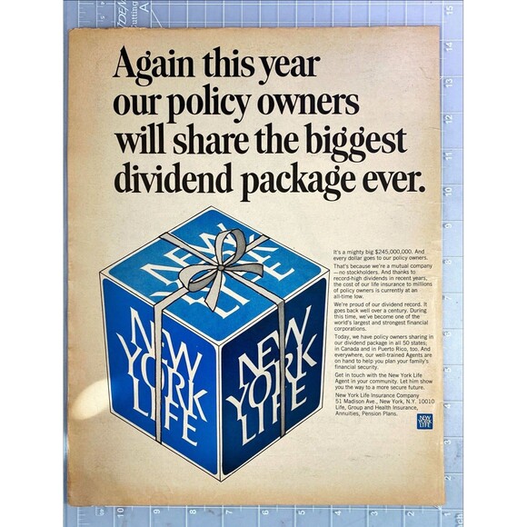 New York Life "Policy Holders Share biggest Dividend Package" Vtg  Print Ad 1968 - Picture 2 of 3